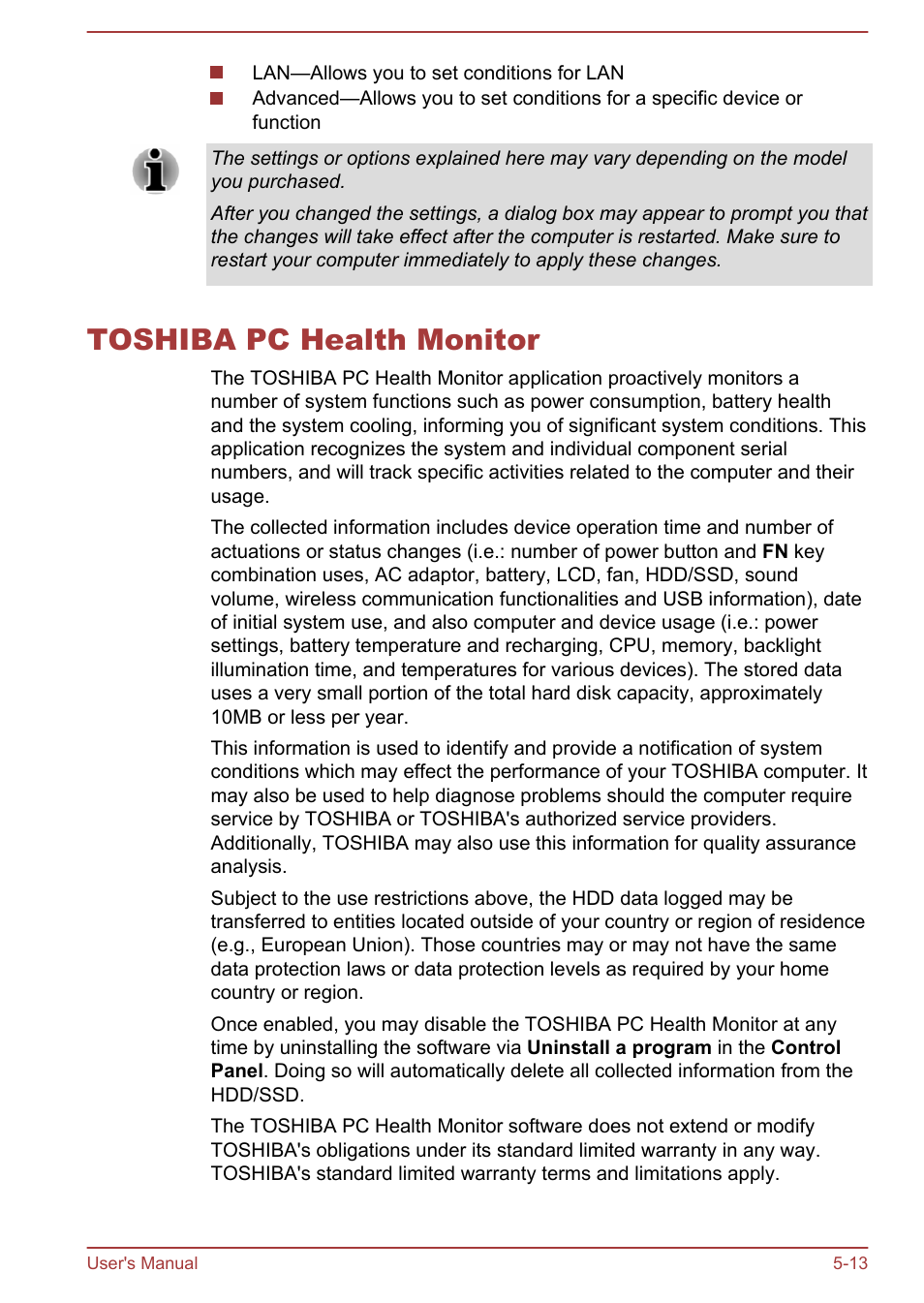 Toshiba pc health monitor, Toshiba pc health monitor -13 | Toshiba Tecra W50-A User Manual | Page 122 / 166