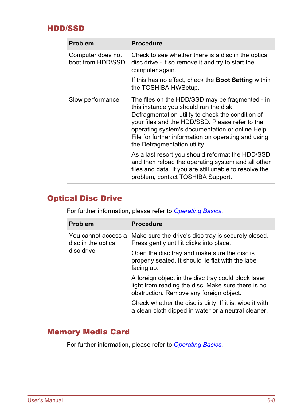 Hdd/ssd, Optical disc drive, Memory media card | Toshiba Tecra W50-A User Manual | Page 136 / 166
