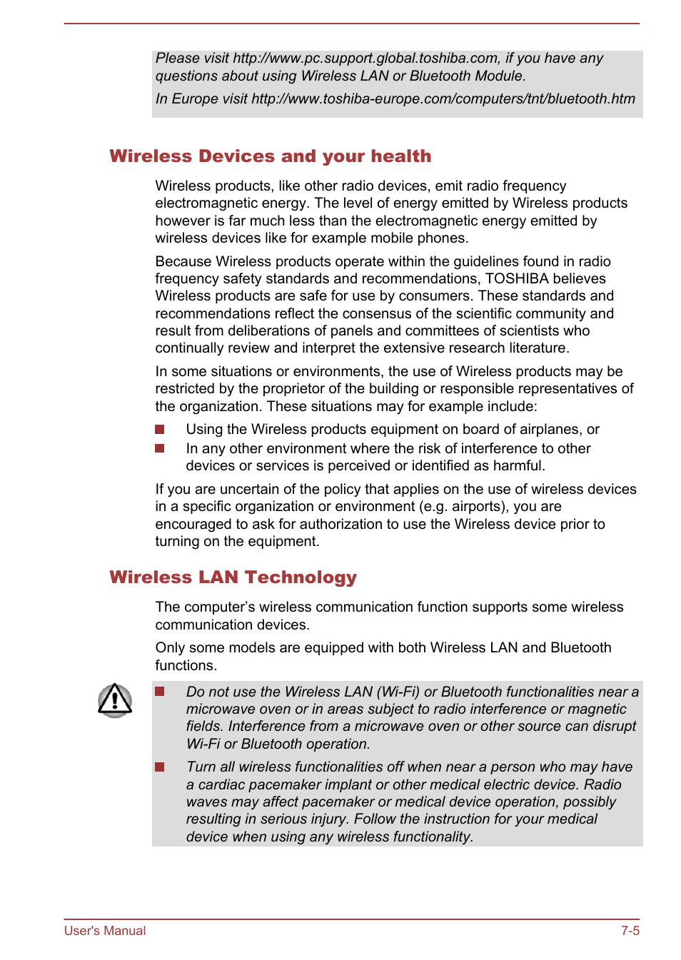 Wireless devices and your health, Wireless lan technology | Toshiba Tecra W50-A User Manual | Page 149 / 166