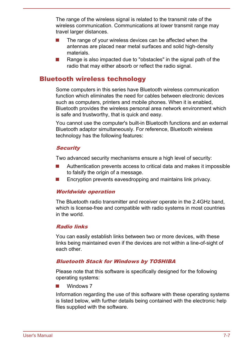 Bluetooth wireless technology | Toshiba Tecra W50-A User Manual | Page 151 / 166