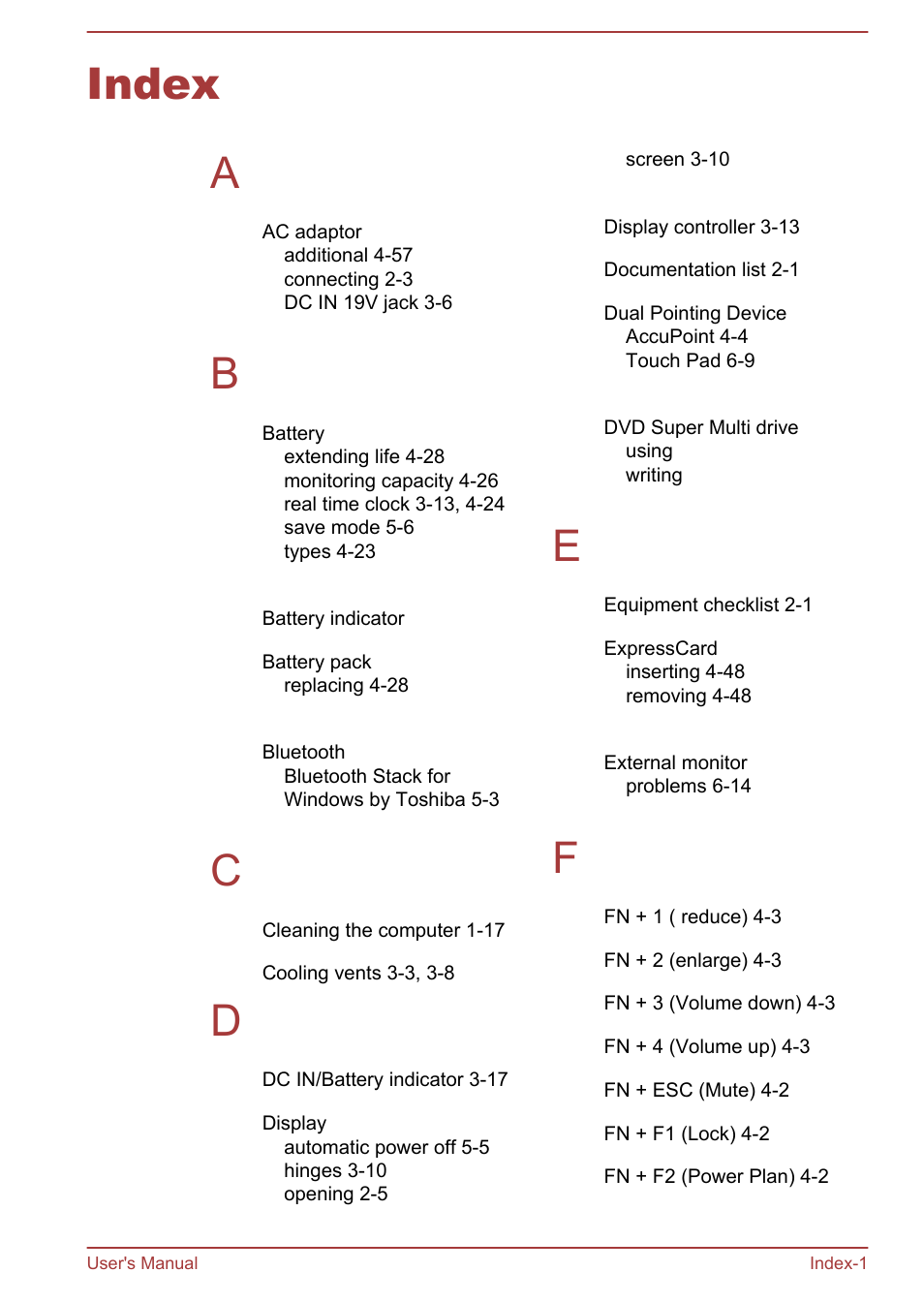 Index, Index a | Toshiba Tecra W50-A User Manual | Page 164 / 166