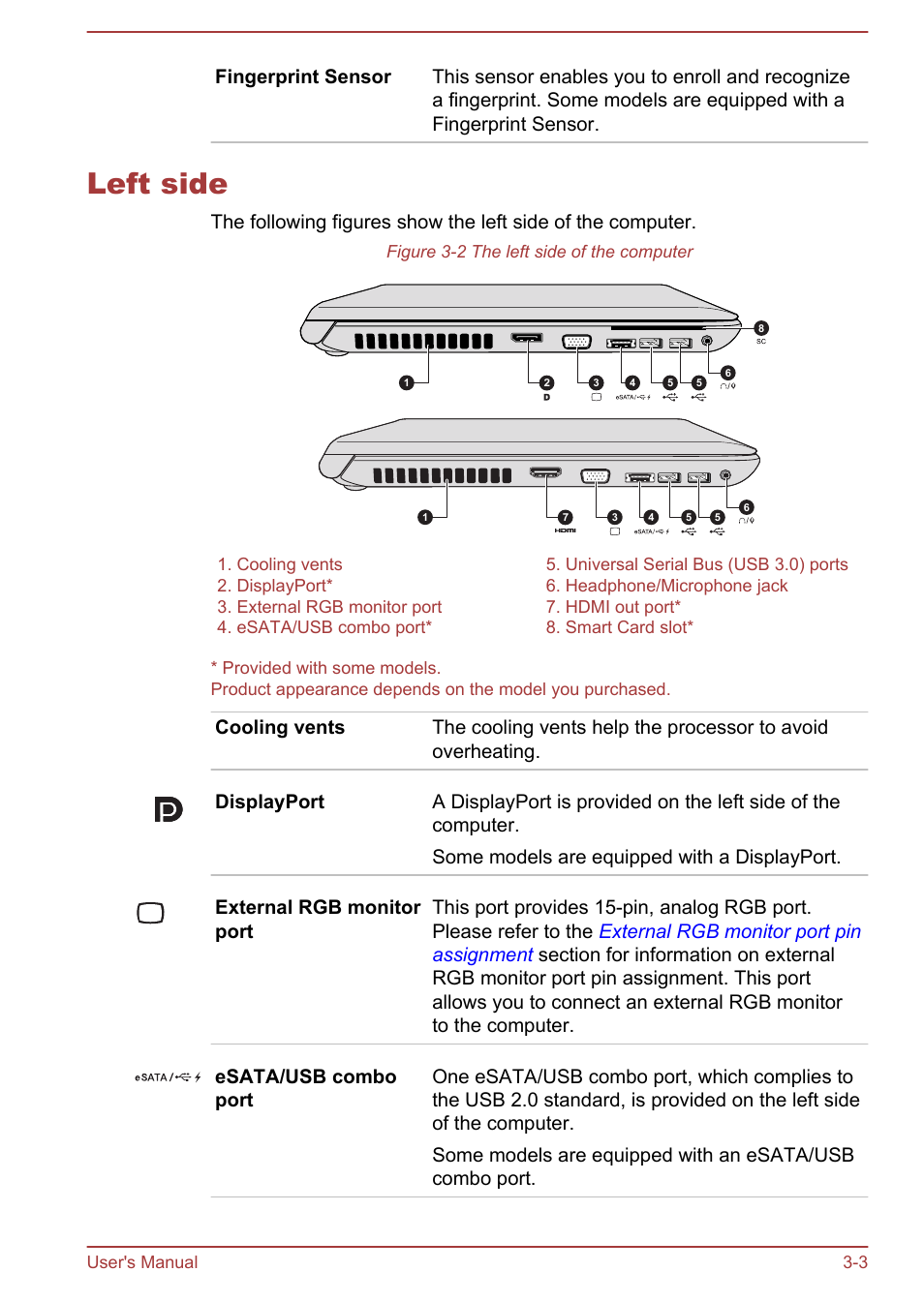 Left side, Left side -3 | Toshiba Tecra W50-A User Manual | Page 35 / 166