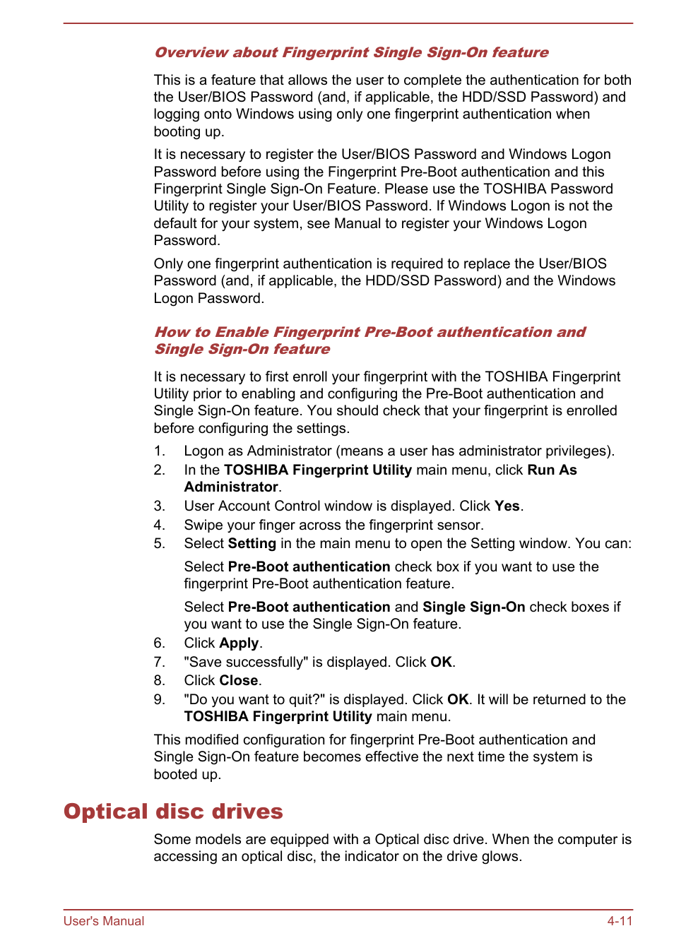 Optical disc drives, Optical disc drives -11 | Toshiba Tecra W50-A User Manual | Page 61 / 166