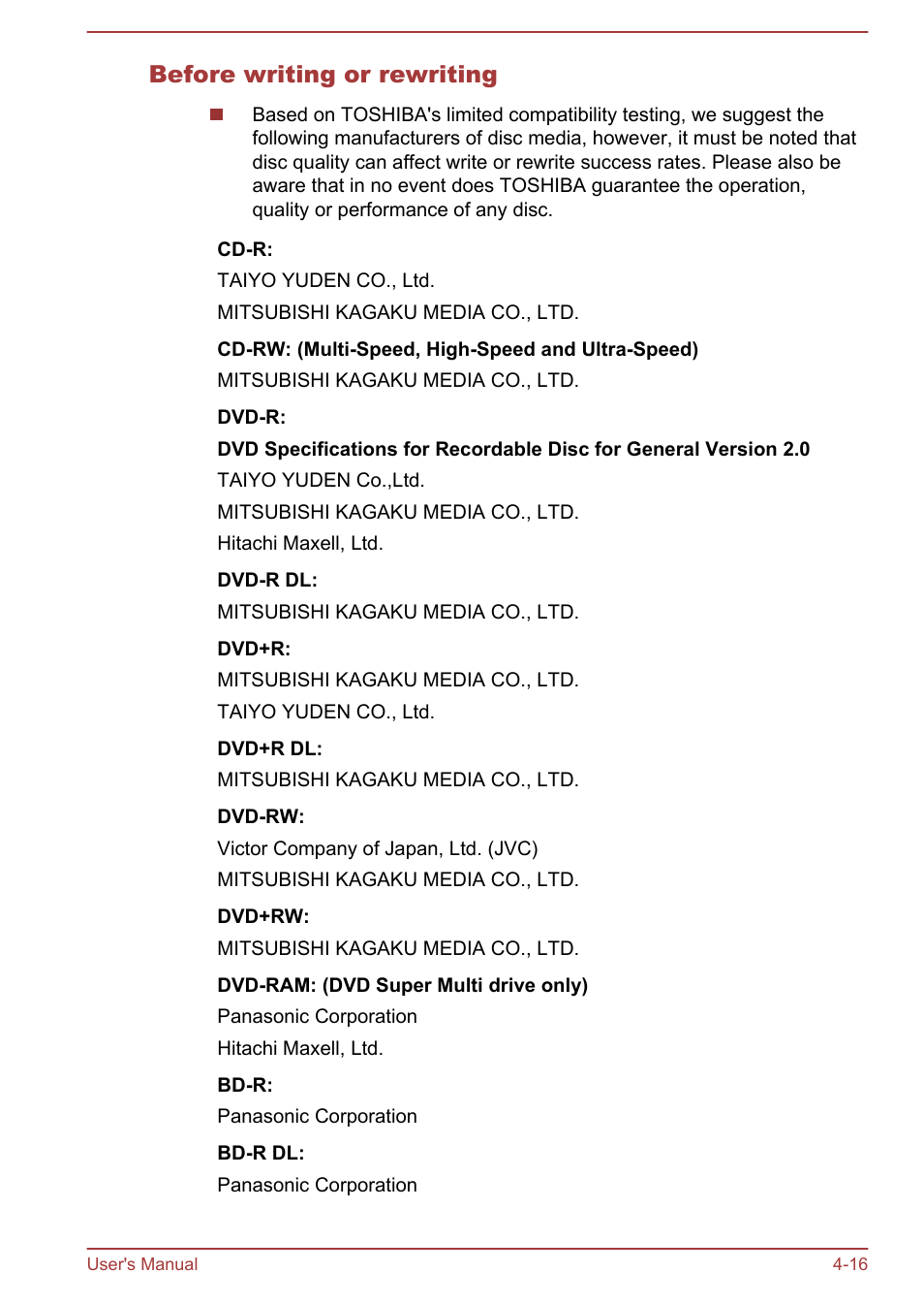 Before writing or rewriting | Toshiba Tecra W50-A User Manual | Page 66 / 166