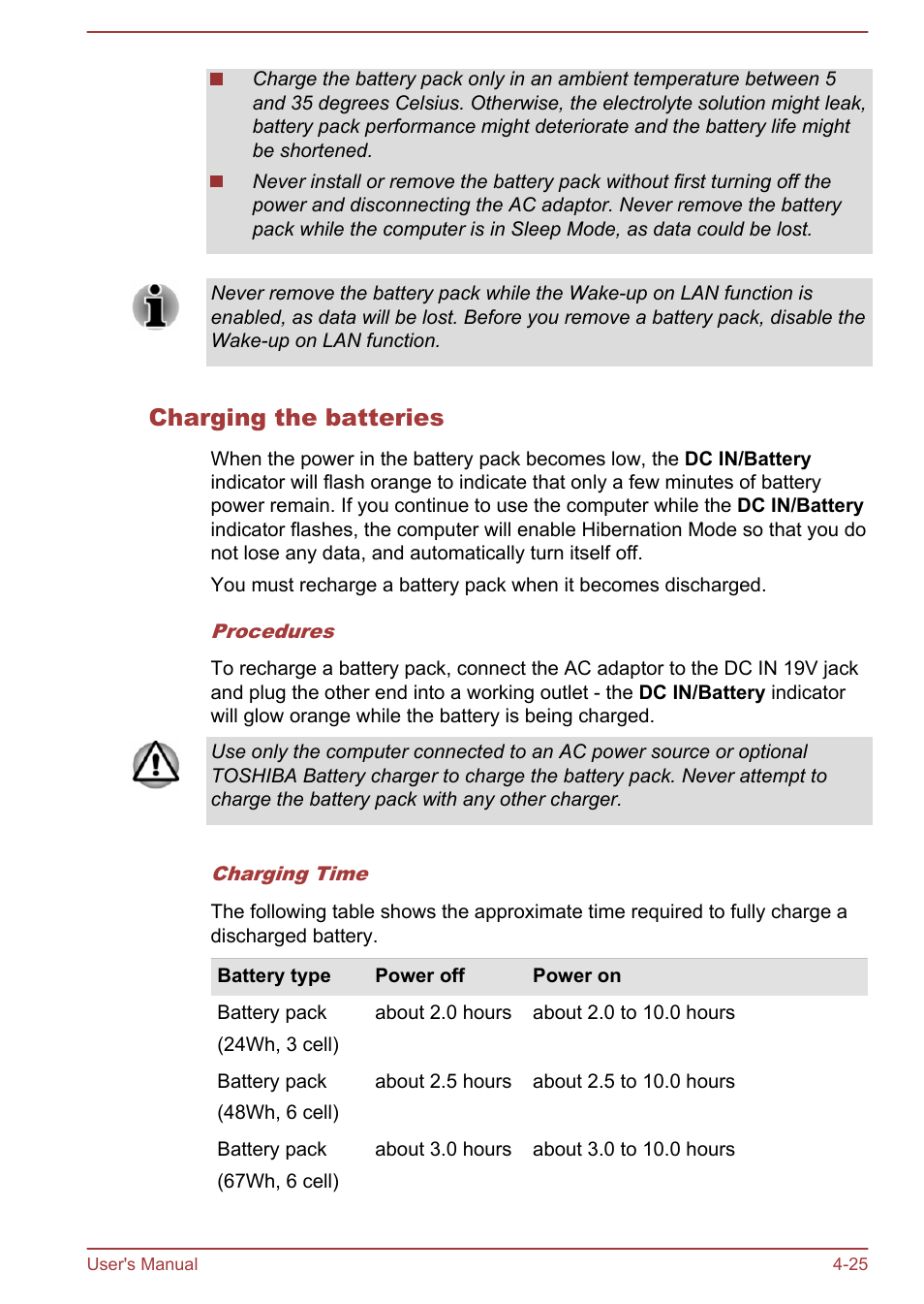 Charging the batteries | Toshiba Tecra W50-A User Manual | Page 75 / 166