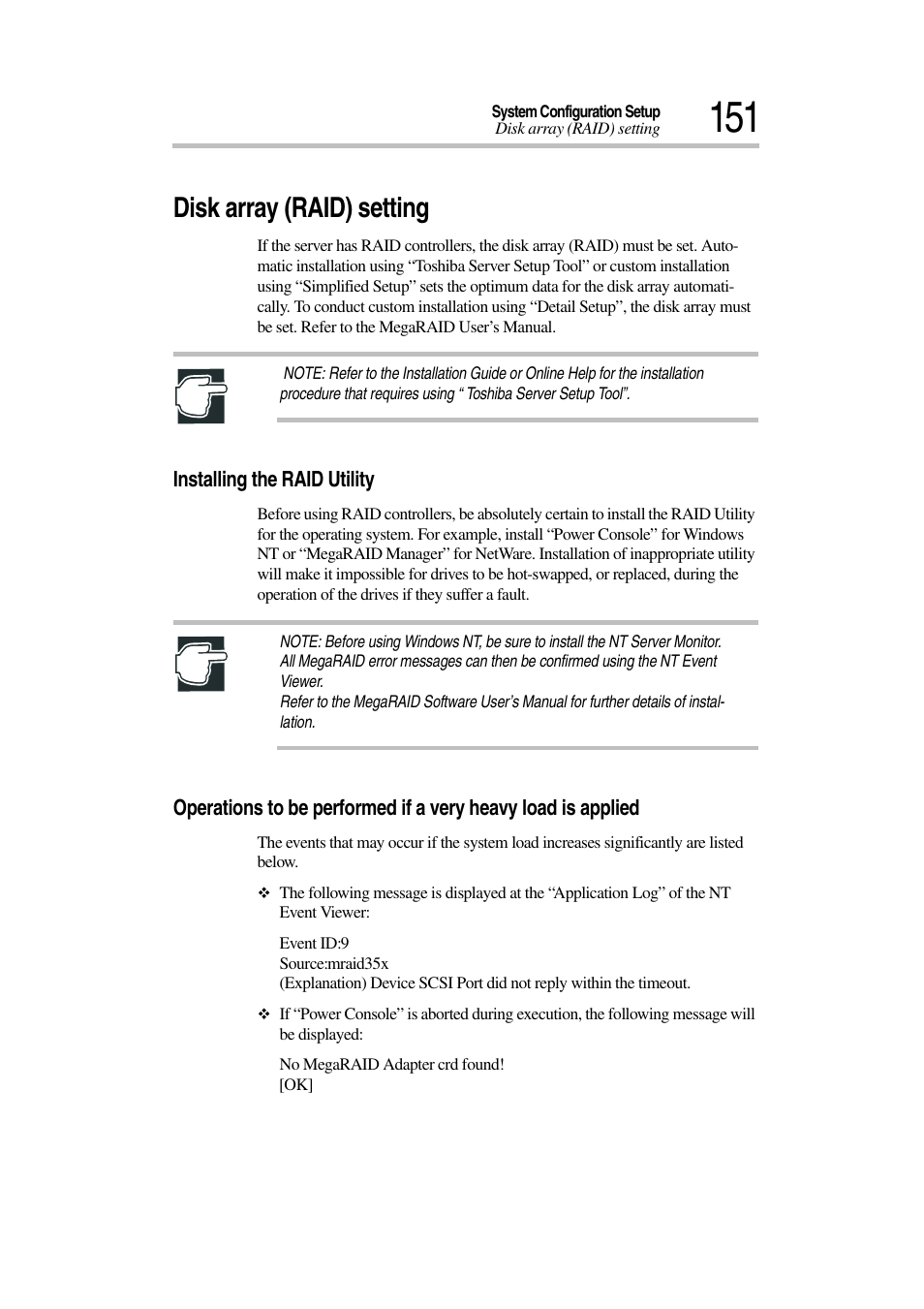 Disk array (raid) setting | Toshiba Magnia 3030 User Manual | Page 169 / 244