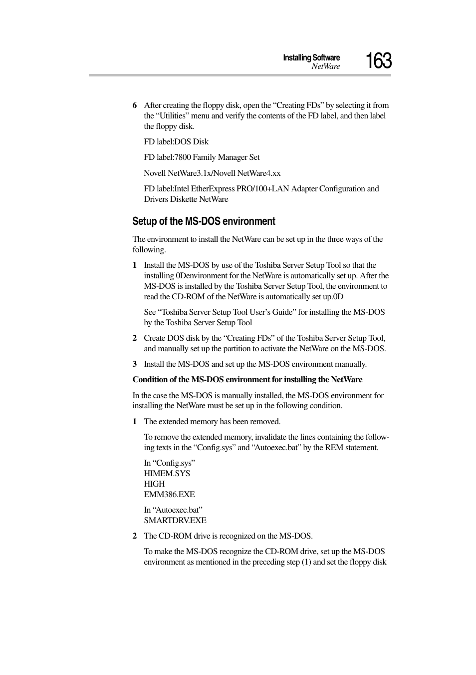 Setup of the ms-dos environment | Toshiba Magnia 3030 User Manual | Page 181 / 244