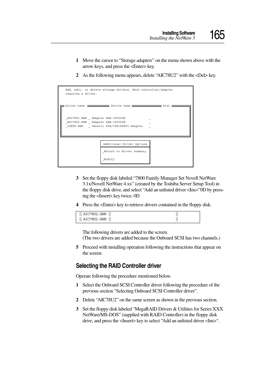Selecting the raid controller driver | Toshiba Magnia 3030 User Manual | Page 183 / 244