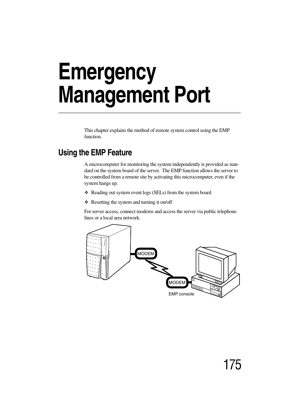 Emergency management port, Using the emp feature | Toshiba Magnia 3030 User Manual | Page 193 / 244