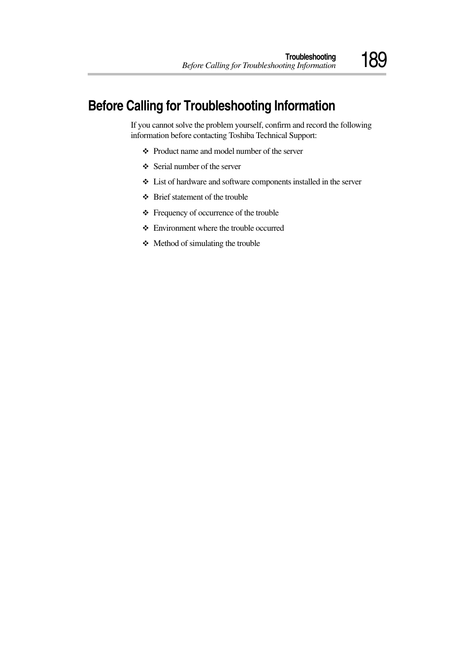 Before calling for troubleshooting information | Toshiba Magnia 3030 User Manual | Page 207 / 244