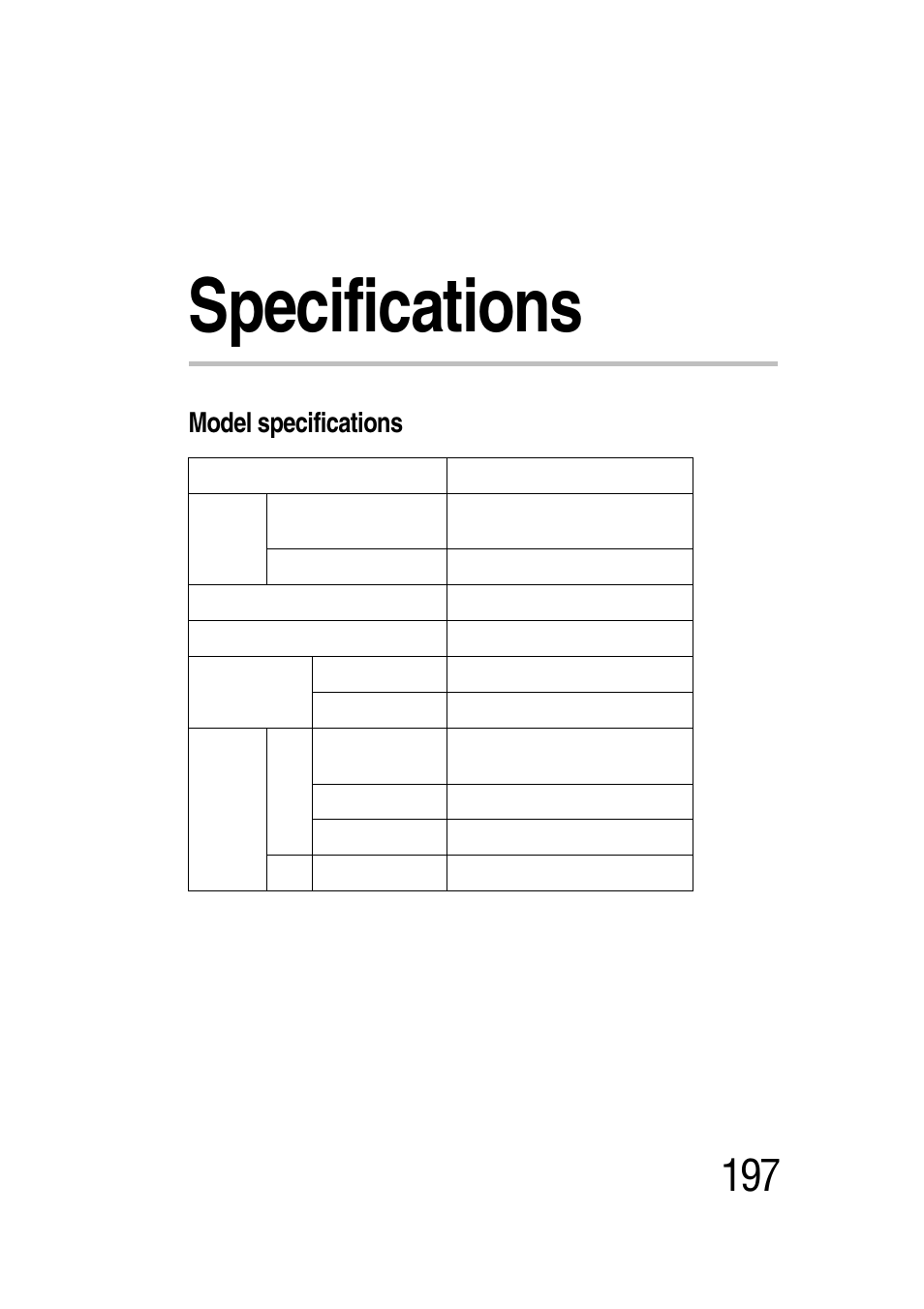Specifications, Model specifications | Toshiba Magnia 3030 User Manual | Page 215 / 244