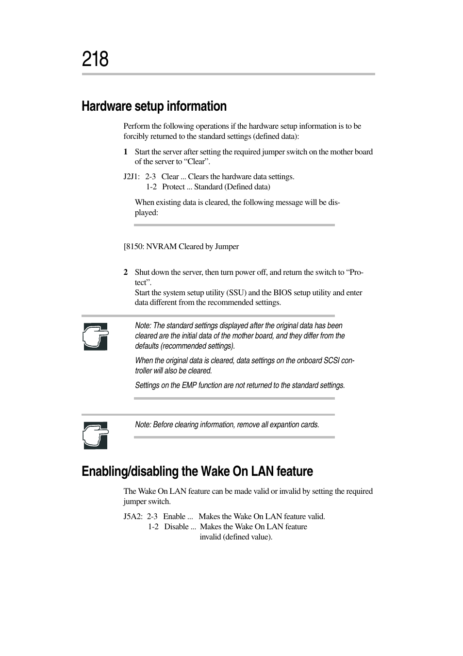 Hardware setup information, Enabling/disabling the wake on lan feature | Toshiba Magnia 3030 User Manual | Page 236 / 244