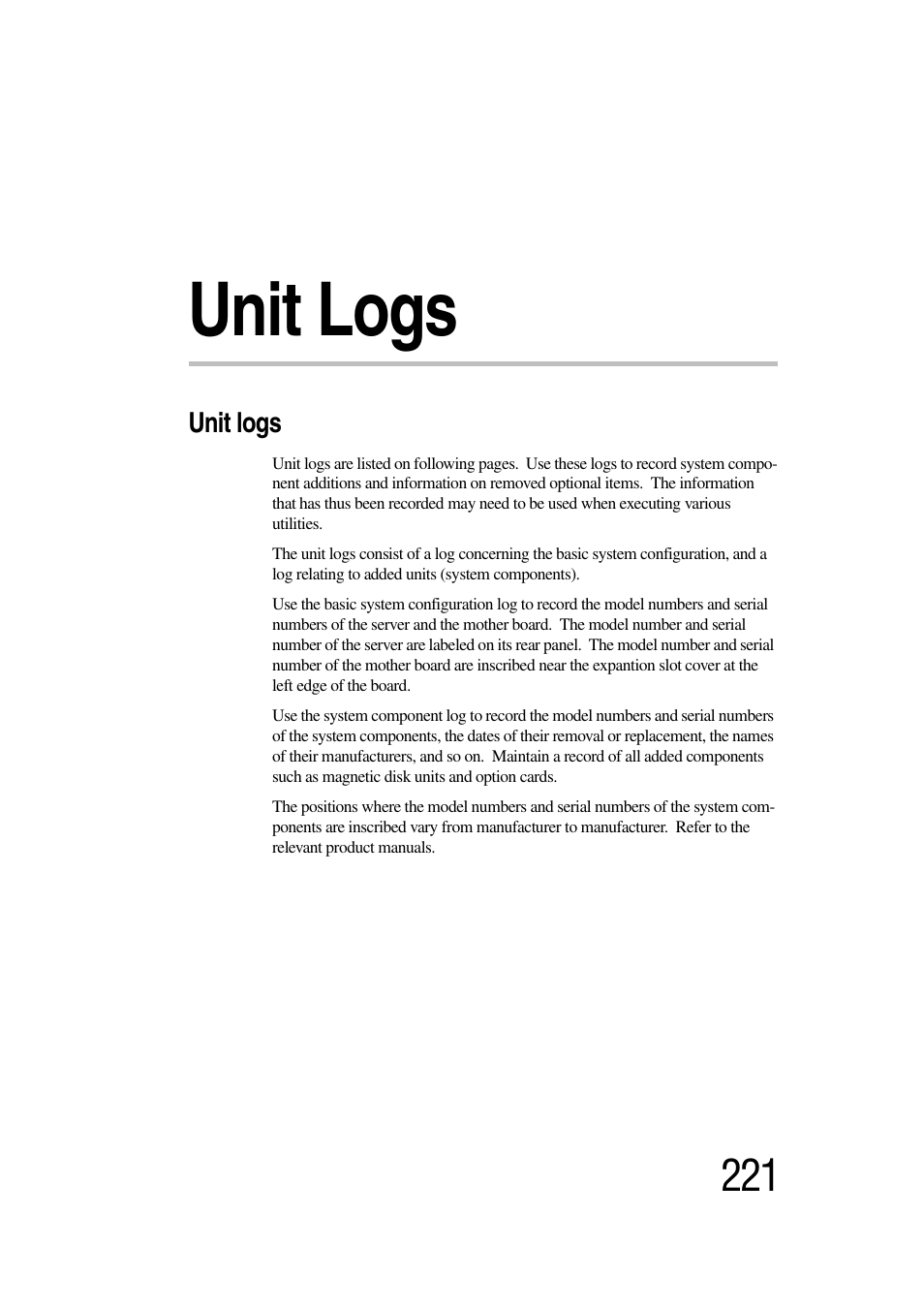 Unit logs | Toshiba Magnia 3030 User Manual | Page 239 / 244