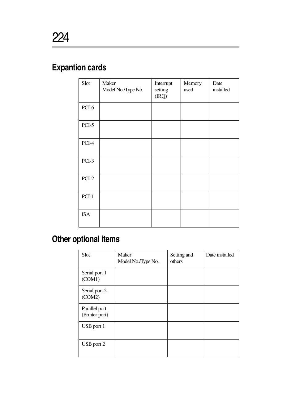 Expantion cards other optional items | Toshiba Magnia 3030 User Manual | Page 242 / 244