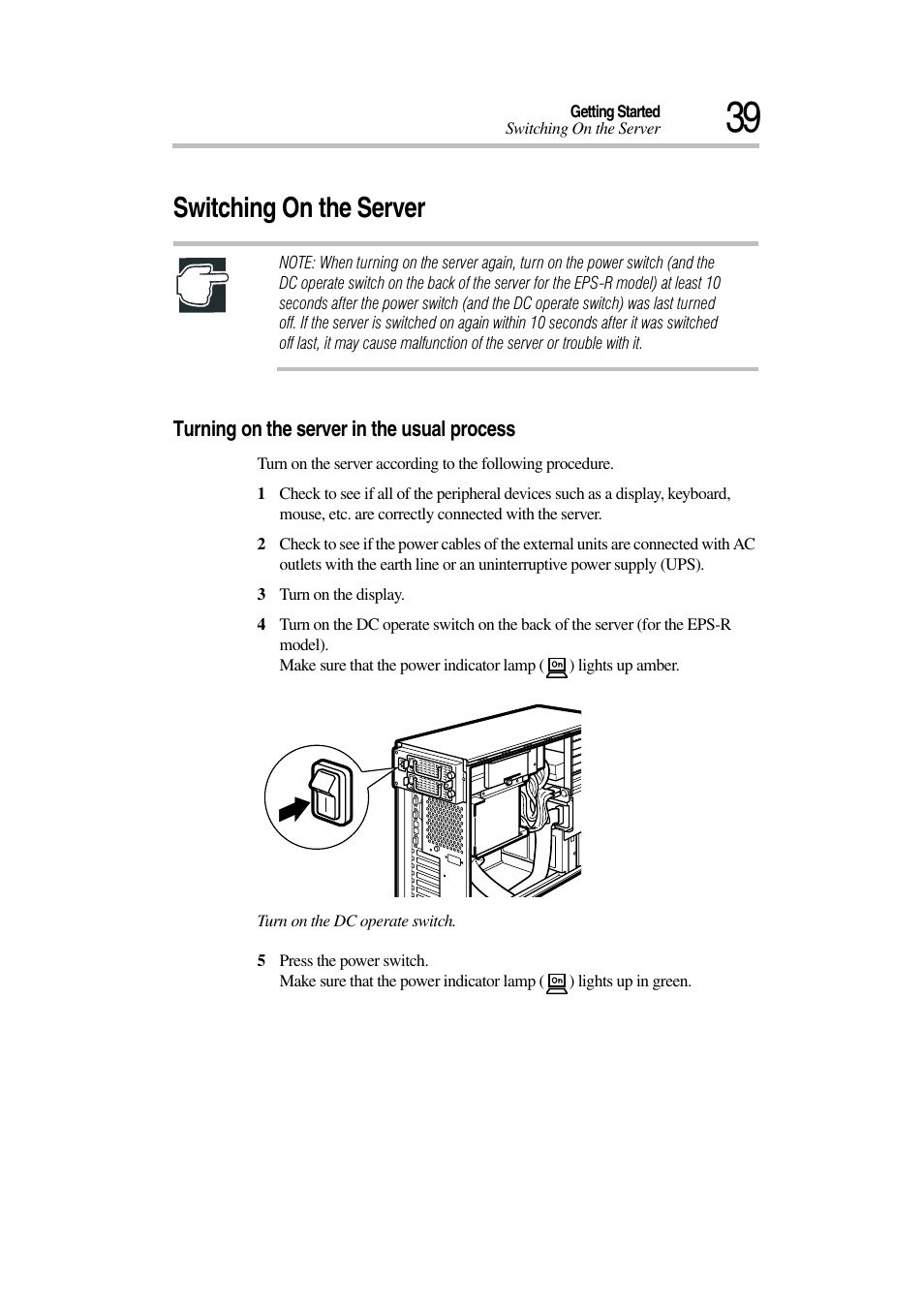 Switching on the server | Toshiba Magnia 3030 User Manual | Page 57 / 244