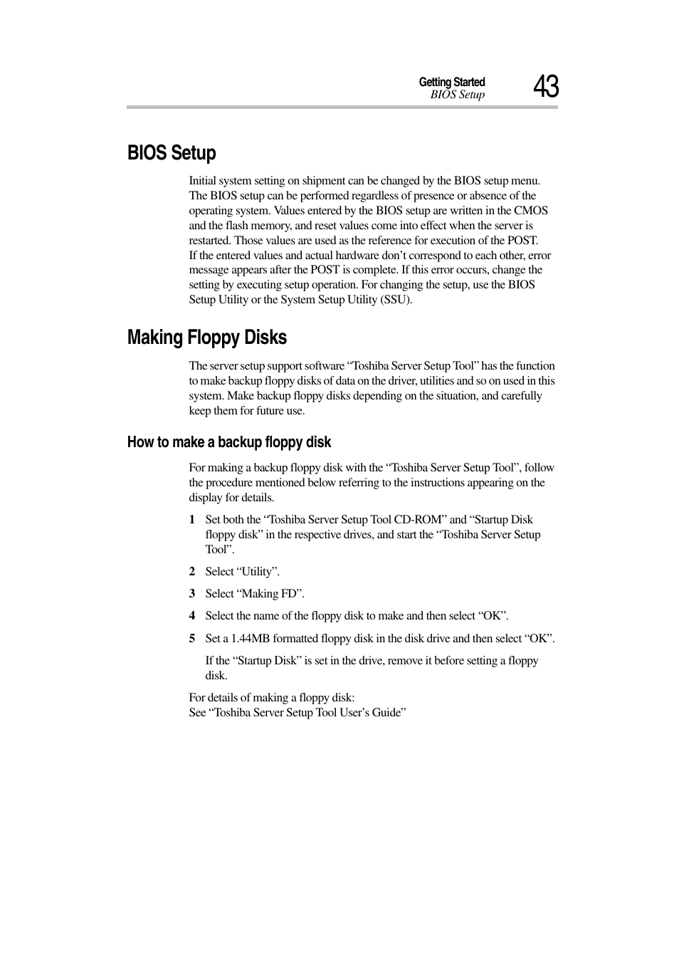 Bios setup, Making floppy disks | Toshiba Magnia 3030 User Manual | Page 61 / 244