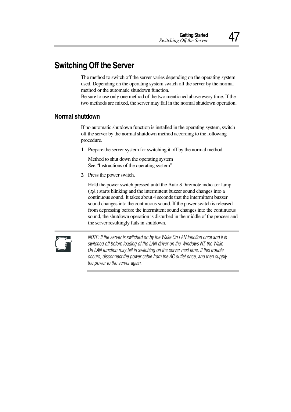 Switching off the server | Toshiba Magnia 3030 User Manual | Page 65 / 244