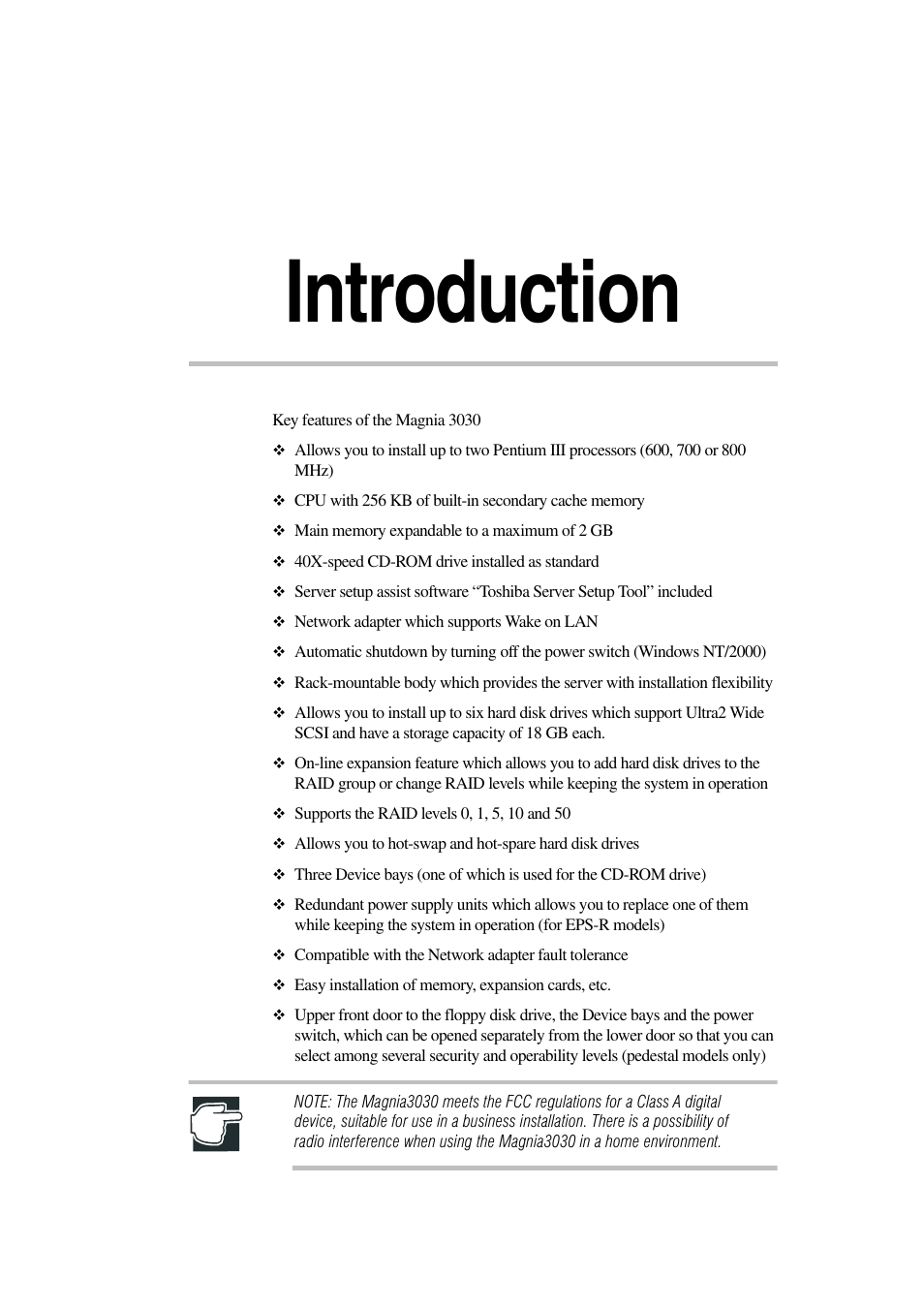 Introduction | Toshiba Magnia 3030 User Manual | Page 7 / 244