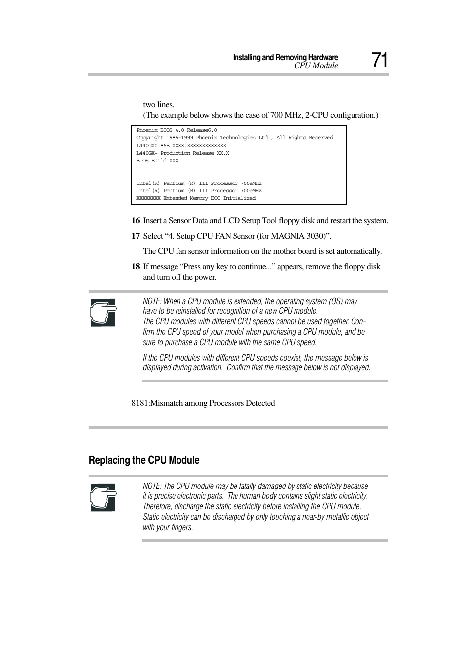 Replacing the cpu module | Toshiba Magnia 3030 User Manual | Page 89 / 244