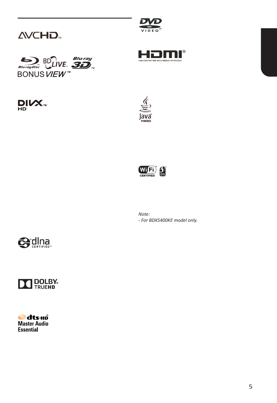 English 5 | Toshiba BDX4400 User Manual | Page 5 / 58