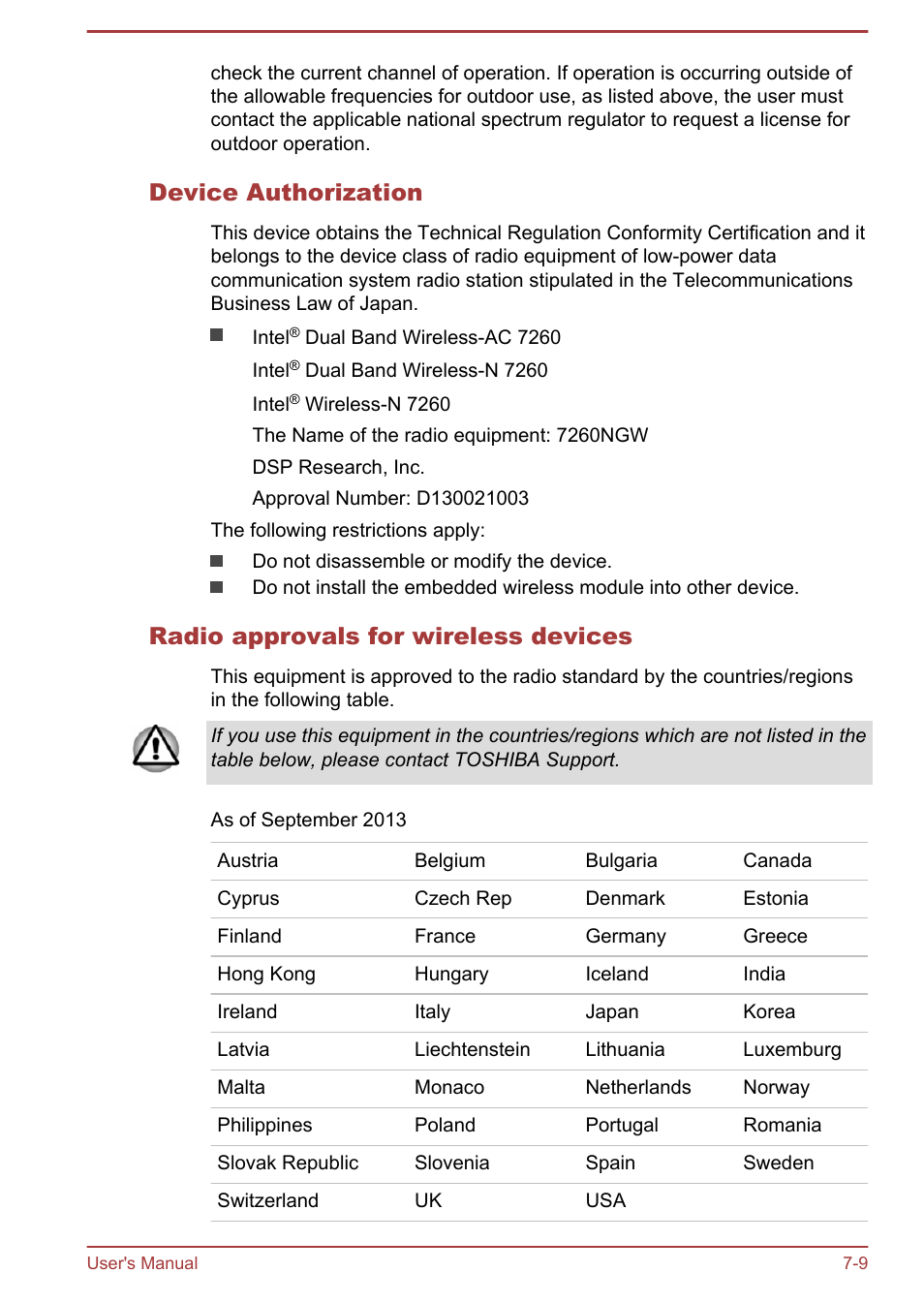 Device authorization, Radio approvals for wireless devices | Toshiba KIRA User Manual | Page 101 / 107