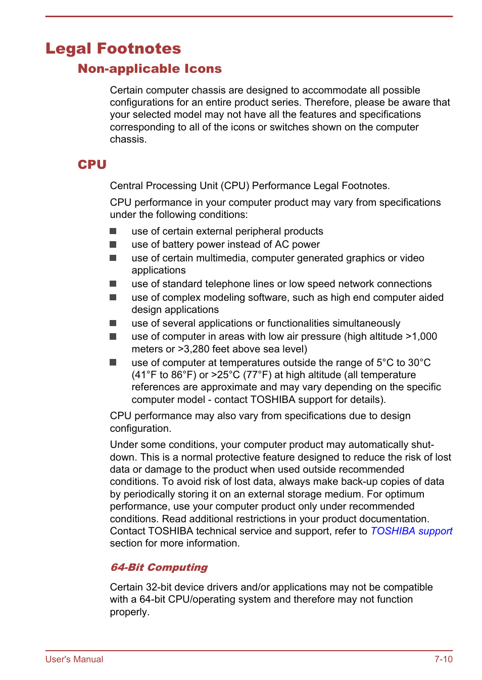 Legal footnotes, Non-applicable icons, Legal footnotes -10 | Legal, Footnotes, Section | Toshiba KIRA User Manual | Page 102 / 107