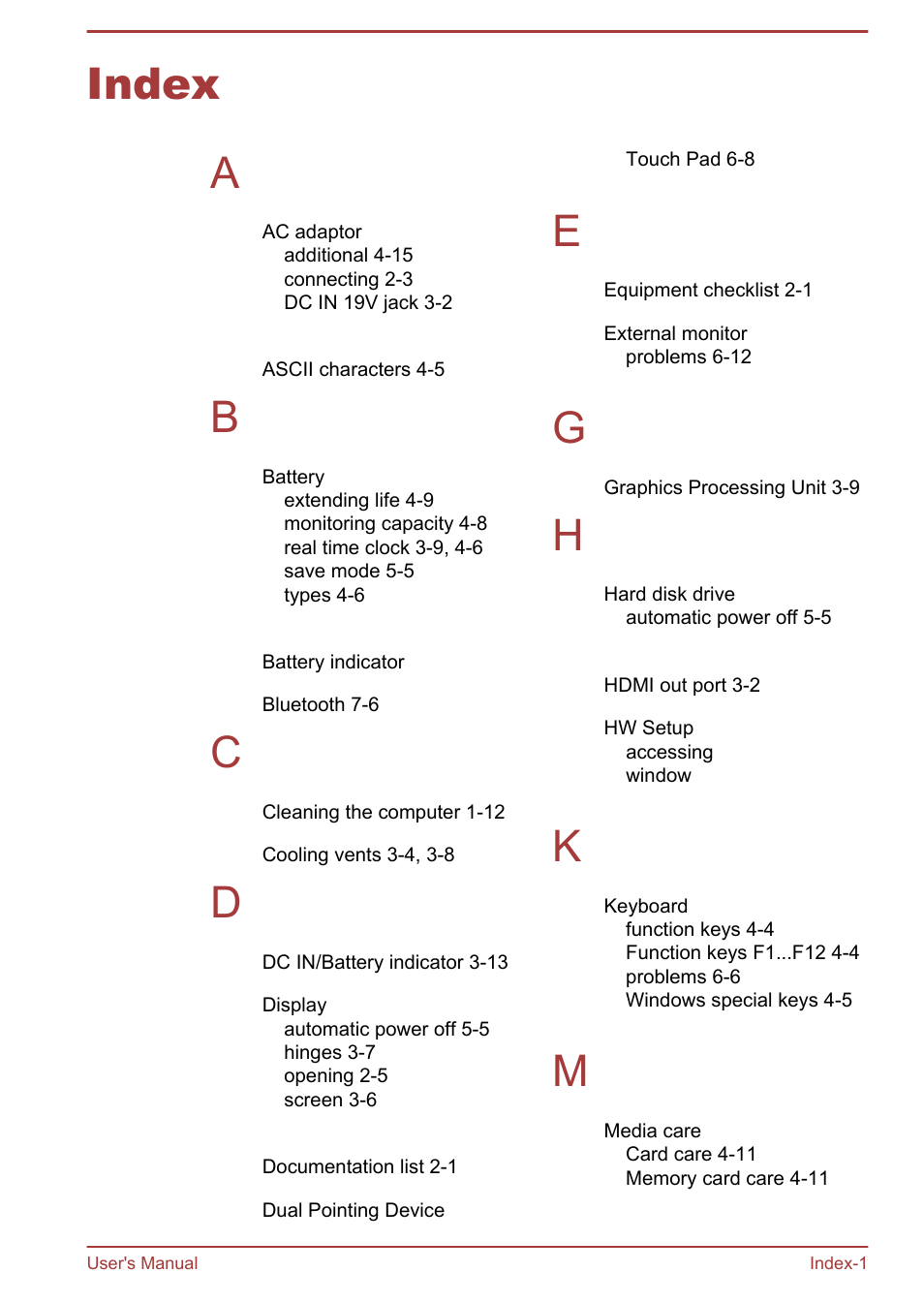 Index, Index a | Toshiba KIRA User Manual | Page 105 / 107