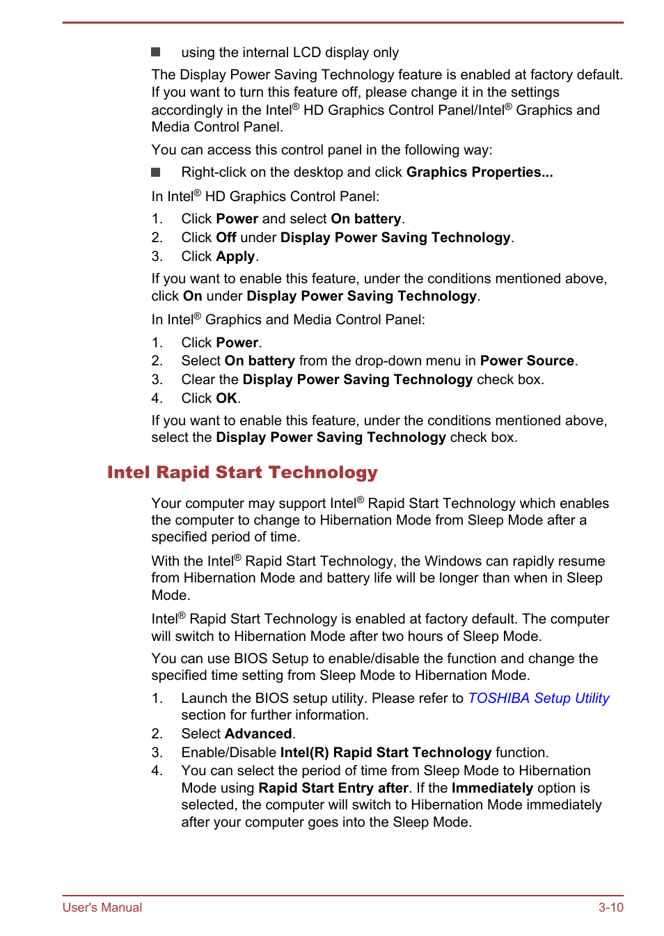 Intel rapid start technology | Toshiba KIRA User Manual | Page 39 / 107