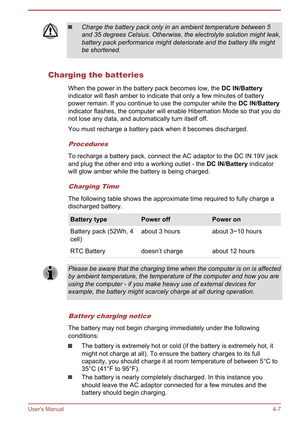 Charging the batteries | Toshiba KIRA User Manual | Page 49 / 107