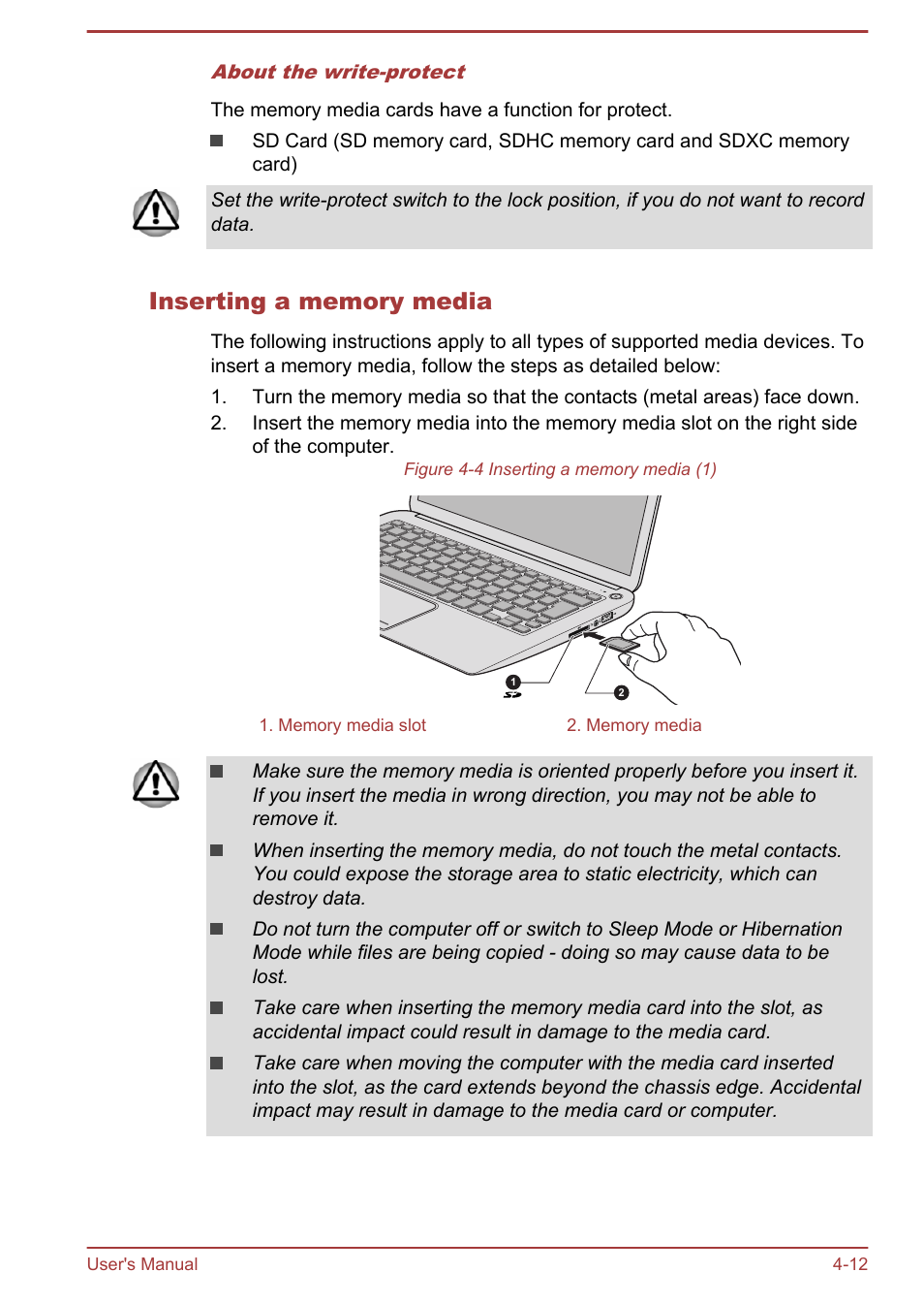 Inserting a memory media | Toshiba KIRA User Manual | Page 54 / 107