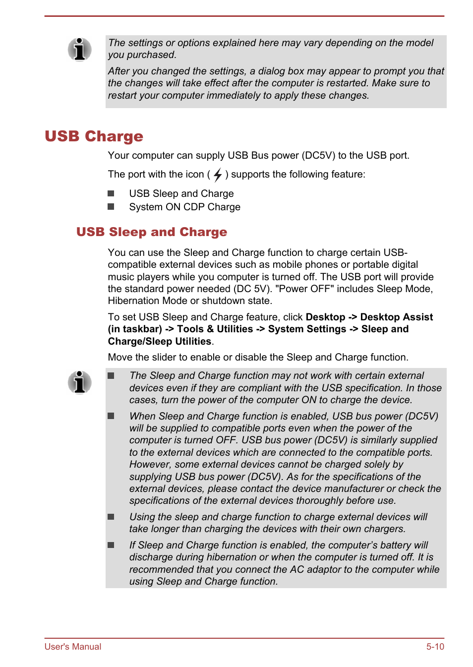 Usb charge, Usb sleep and charge, Usb charge -10 | Toshiba KIRA User Manual | Page 69 / 107