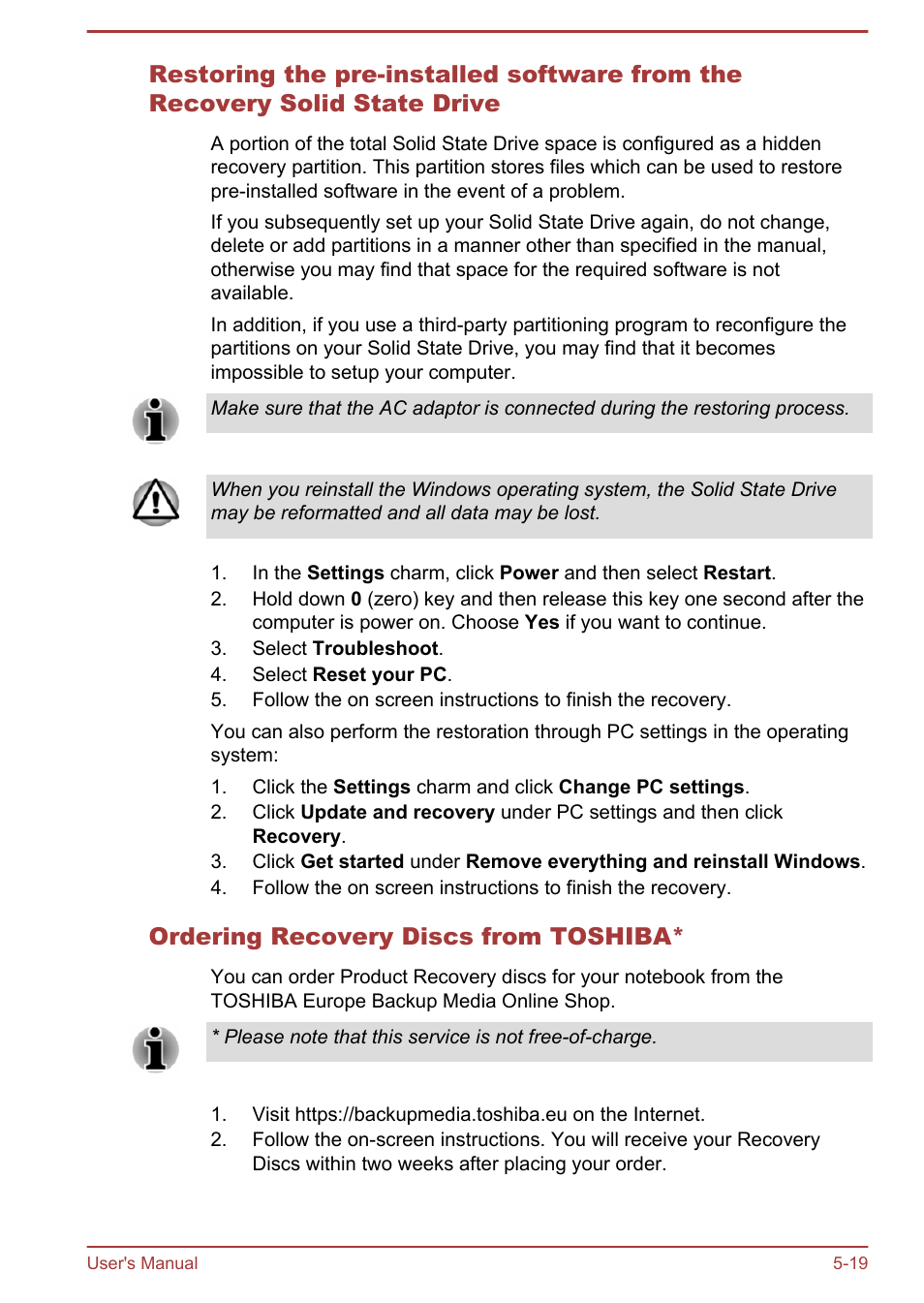 Ordering recovery discs from toshiba | Toshiba KIRA User Manual | Page 78 / 107