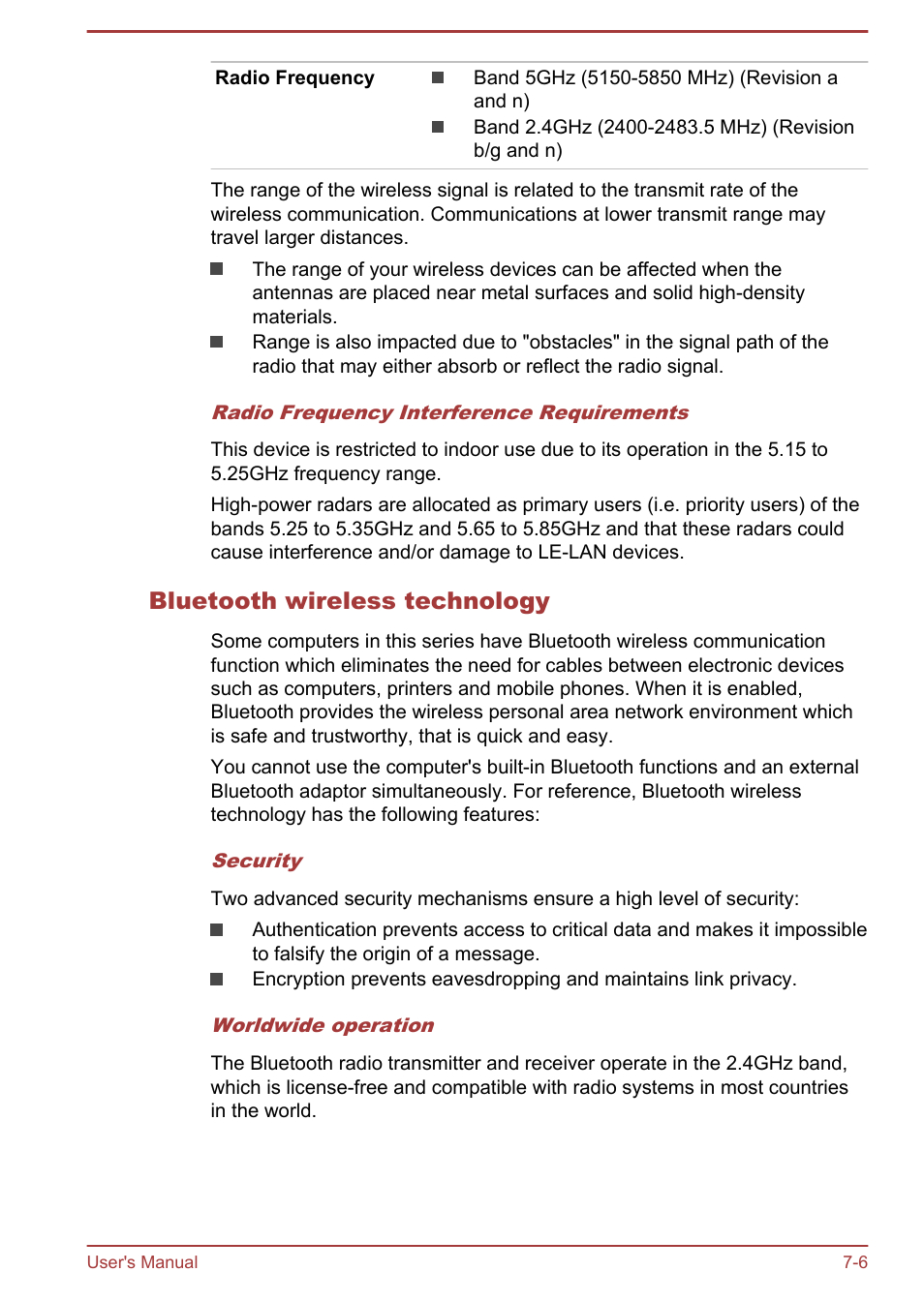 Bluetooth wireless technology | Toshiba KIRA User Manual | Page 98 / 107