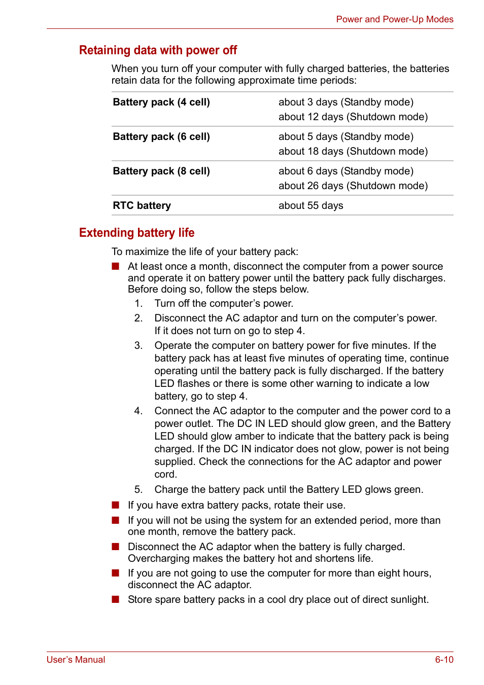 Retaining data with power off, Extending battery life | Toshiba Equium A100 (PSAA4) User Manual | Page 101 / 162