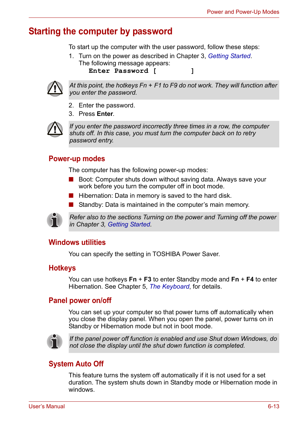 Starting the computer by password, Starting the computer by password -13 | Toshiba Equium A100 (PSAA4) User Manual | Page 104 / 162