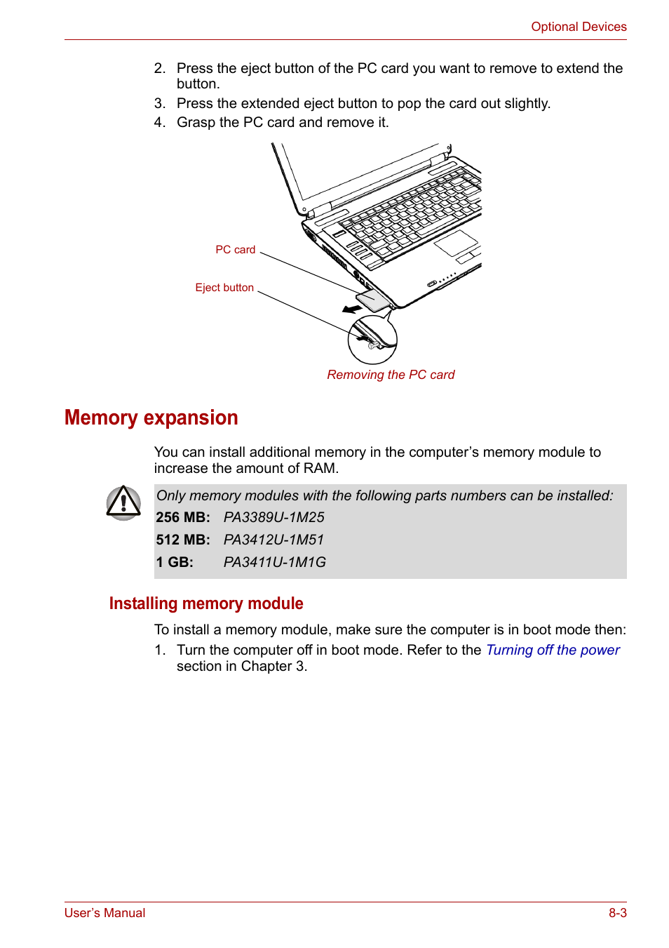 Memory expansion, Memory expansion -3 | Toshiba Equium A100 (PSAA4) User Manual | Page 111 / 162