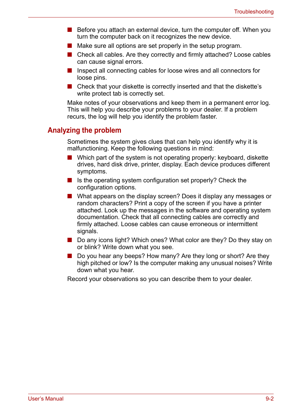 Analyzing the problem | Toshiba Equium A100 (PSAA4) User Manual | Page 119 / 162
