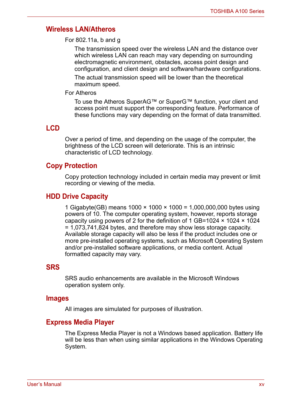 Toshiba Equium A100 (PSAA4) User Manual | Page 15 / 162