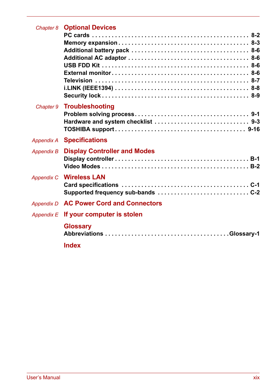 Toshiba Equium A100 (PSAA4) User Manual | Page 19 / 162