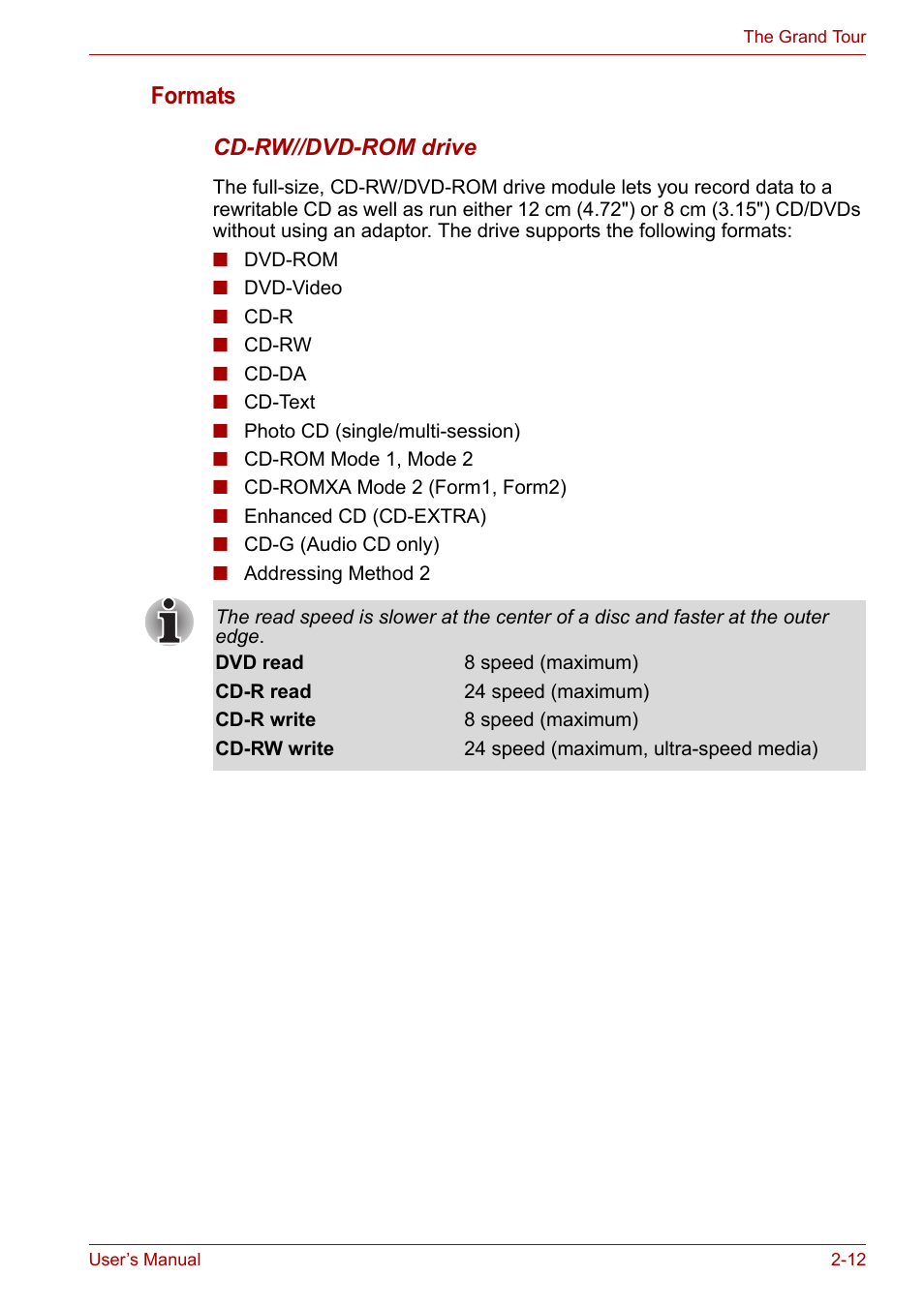 Formats | Toshiba Equium A100 (PSAA4) User Manual | Page 44 / 162