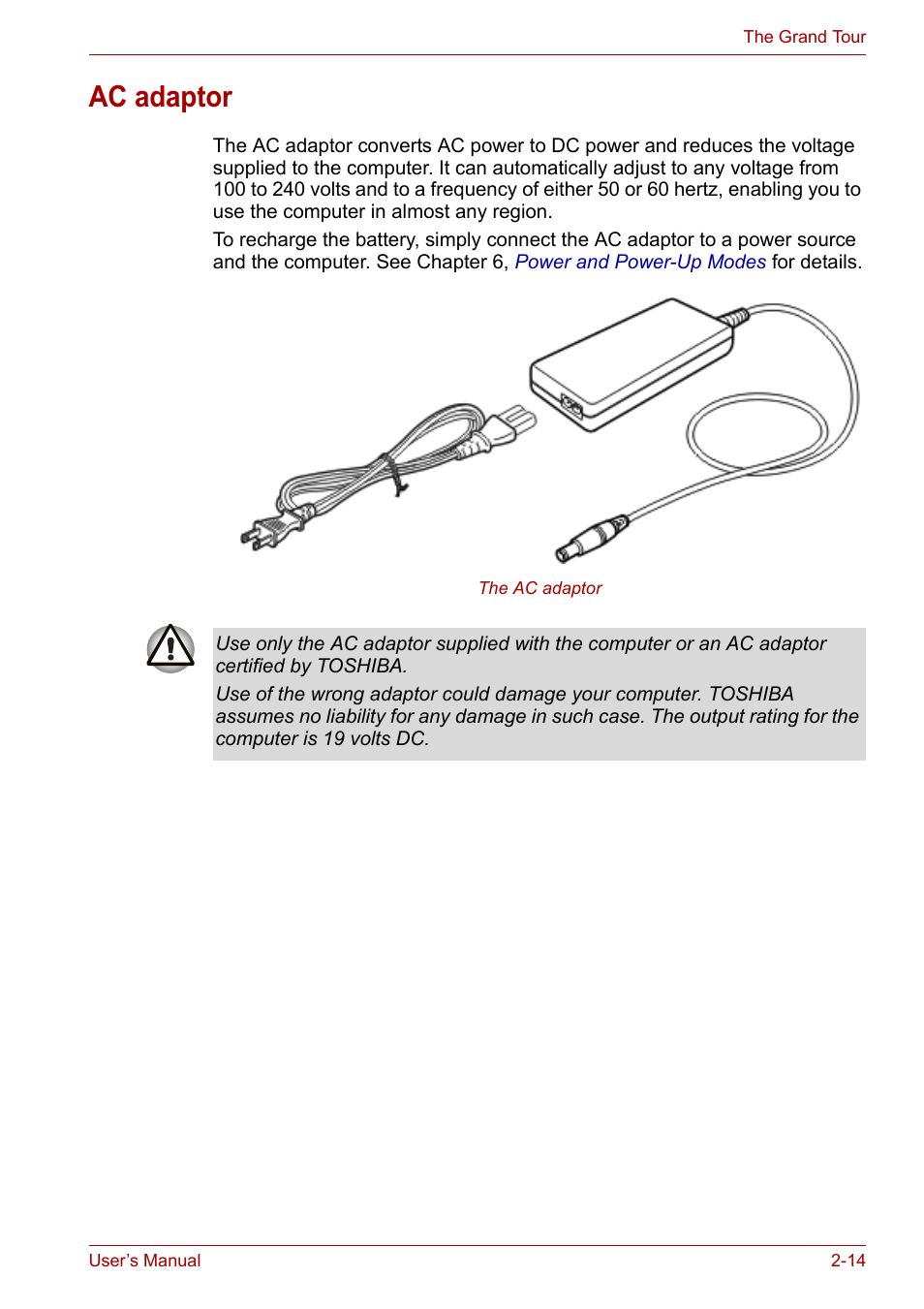 Ac adaptor, Ac adaptor -14 | Toshiba Equium A100 (PSAA4) User Manual | Page 46 / 162