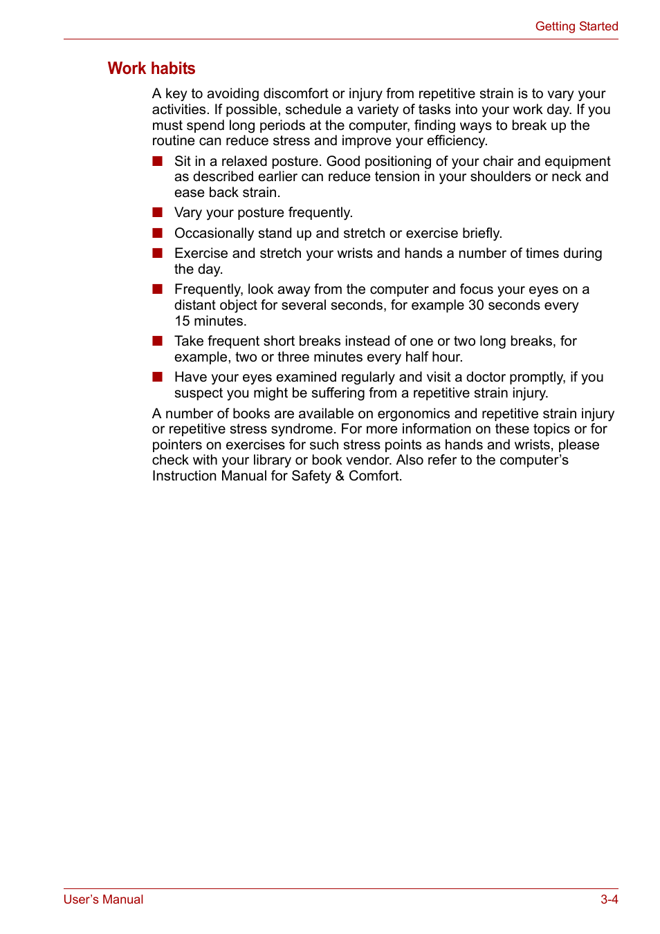 Work habits | Toshiba Equium A100 (PSAA4) User Manual | Page 50 / 162
