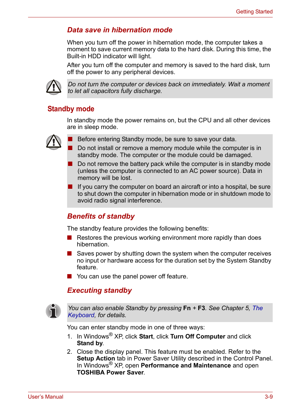 Standby mode | Toshiba Equium A100 (PSAA4) User Manual | Page 55 / 162