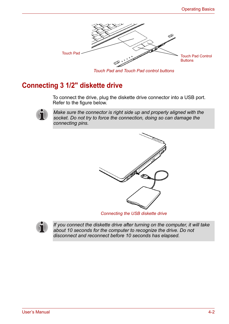 Connecting 3 1/2" diskette drive, Connecting 3 1/2" diskette drive -2 | Toshiba Equium A100 (PSAA4) User Manual | Page 59 / 162