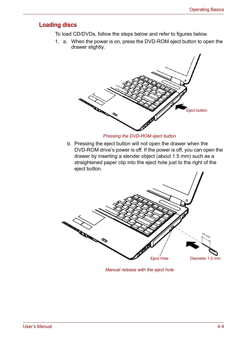 Loading discs | Toshiba Equium A100 (PSAA4) User Manual | Page 61 / 162