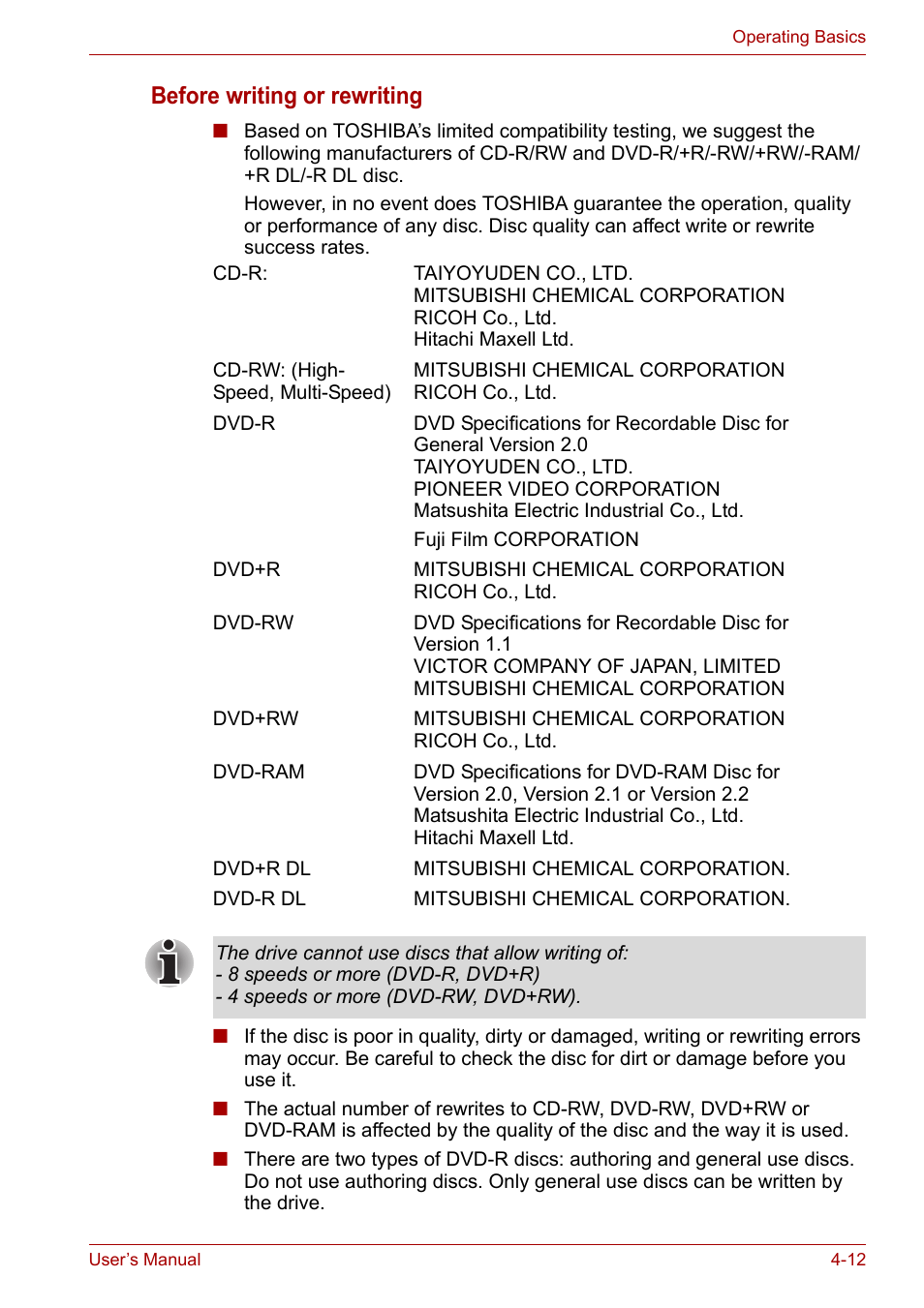 Before writing or rewriting | Toshiba Equium A100 (PSAA4) User Manual | Page 69 / 162