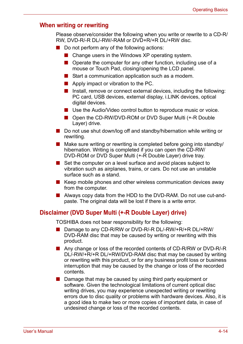 When writing or rewriting | Toshiba Equium A100 (PSAA4) User Manual | Page 71 / 162