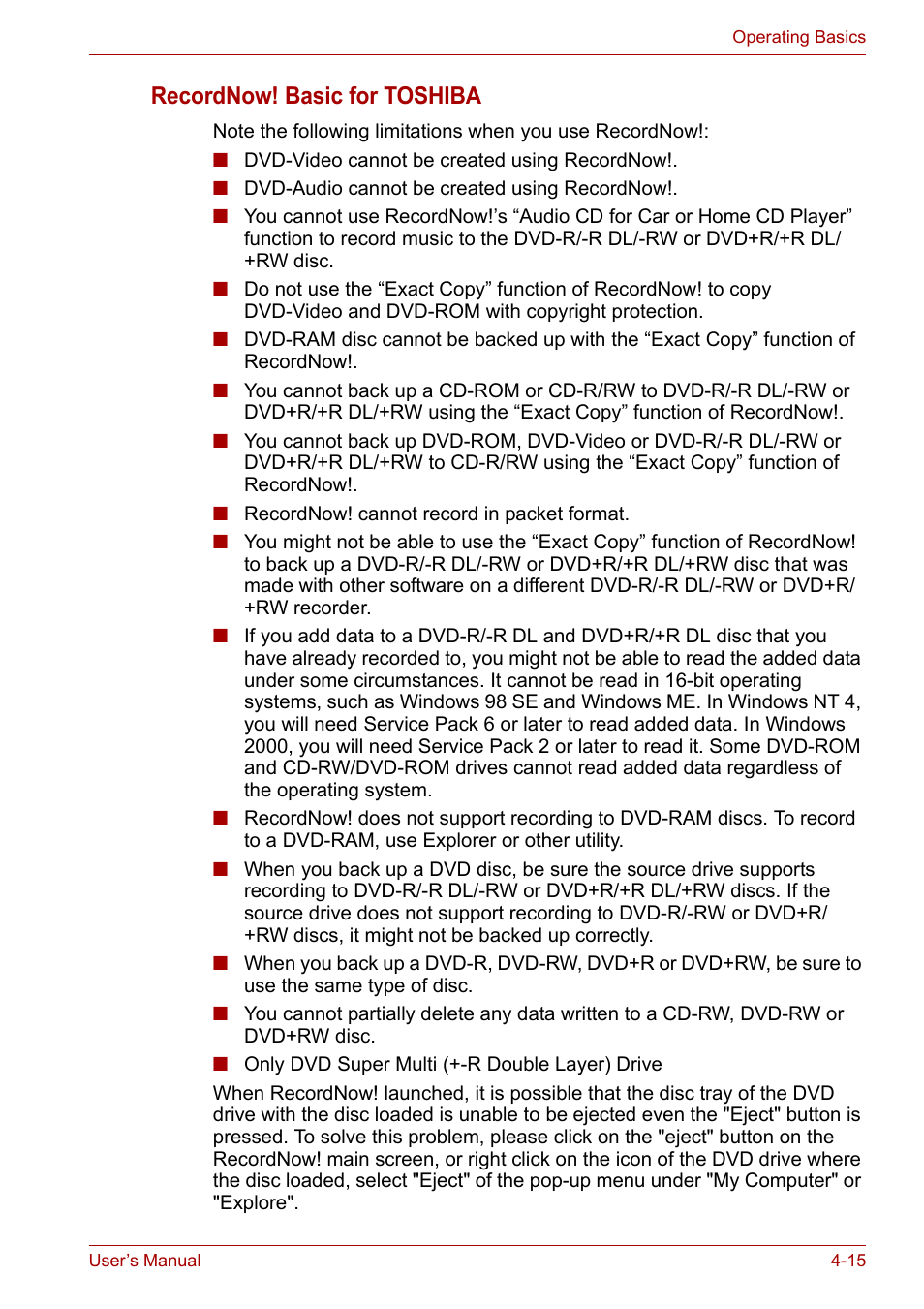 Recordnow! basic for toshiba | Toshiba Equium A100 (PSAA4) User Manual | Page 72 / 162