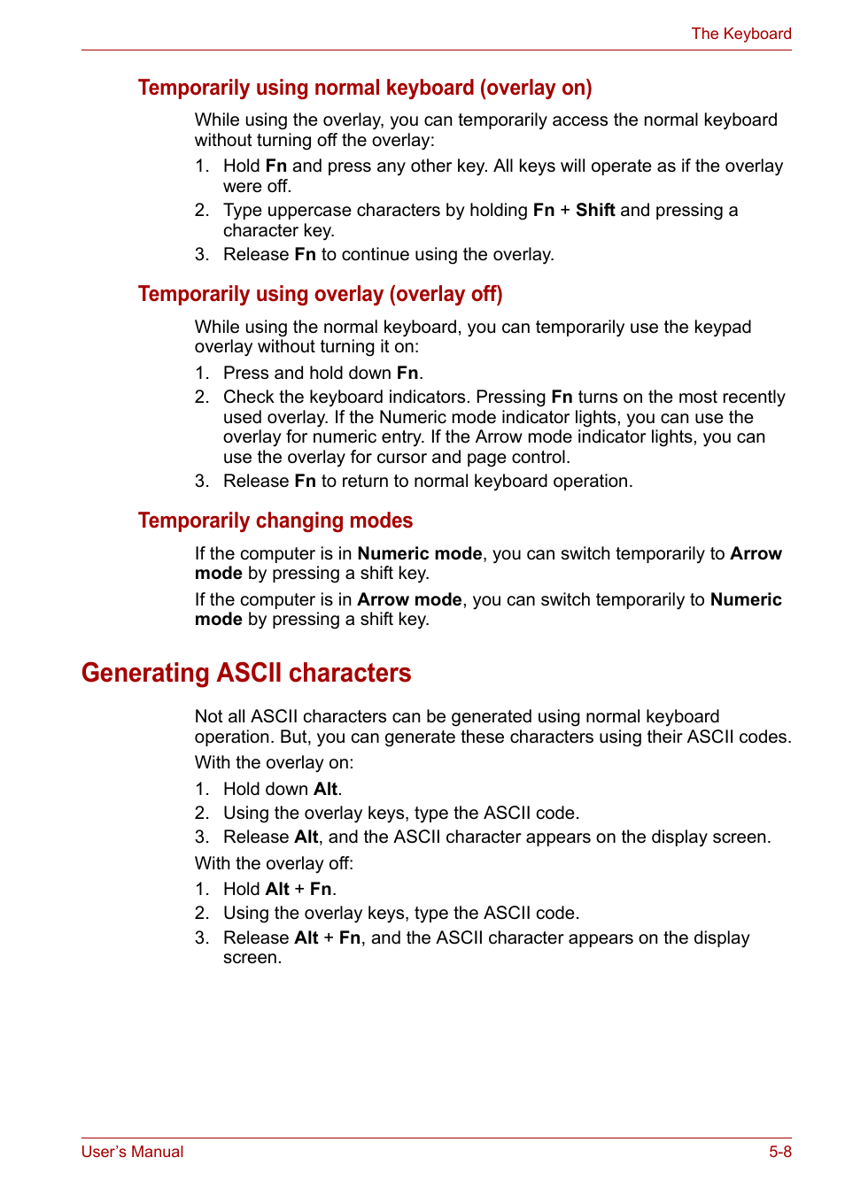 Generating ascii characters, Generating ascii characters -8 | Toshiba Equium A100 (PSAA4) User Manual | Page 91 / 162
