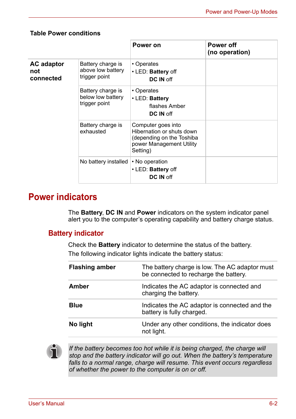 Power indicators, Power indicators -2, Battery indicator | Toshiba Equium A100 (PSAA4) User Manual | Page 93 / 162